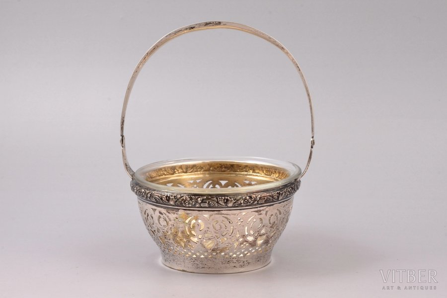 sugar-bowl, silver, with glass, 830 standard, silver weight 71.95 g, Ø 10.3 cm, h (with handle) 14.3 cm, 1928, Helsinki, Finland