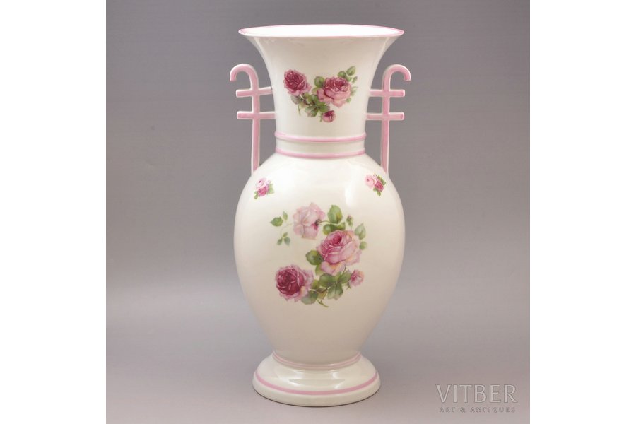 vase, "Roses", decal, porcelain, M.S. Kuznetsov manufactory, Riga (Latvia), 1934-1940, h 41.6 cm, out of grade hallmark