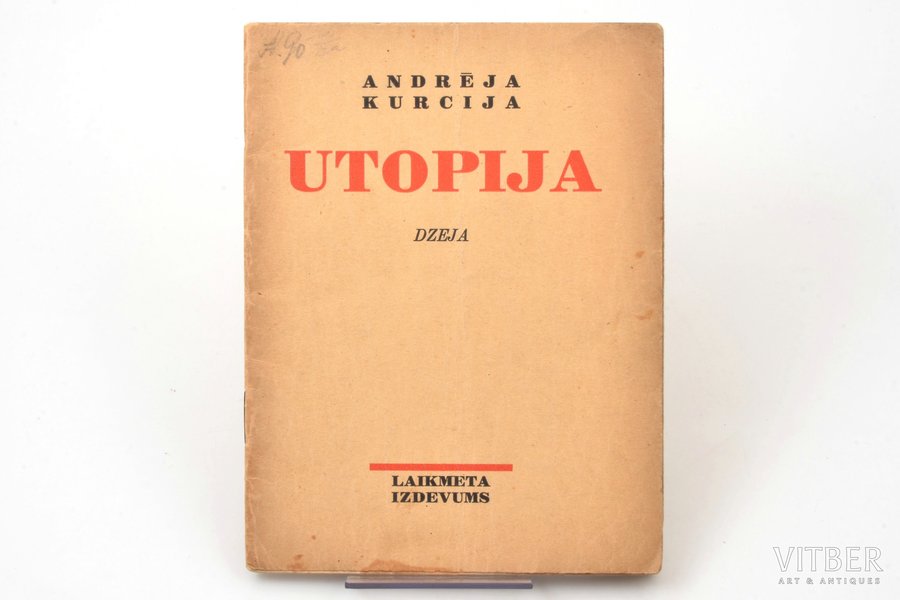 Andrējs Kurcijs, "Utopija", dzejas, 1925, Laikmets, Riga, 23 pages, 18 x 13.5 cm