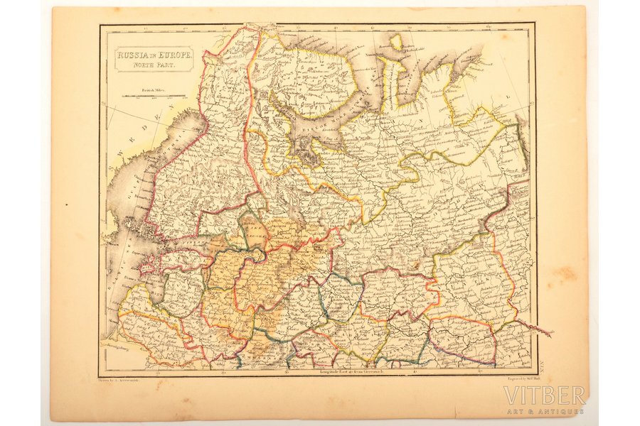 karte, Krievija Eiropā. Ziemeļu daļa, J.P. Chidley, Londona, Krievijas impērija, Lielbritānija, 1836 g., 31 x 24 cm