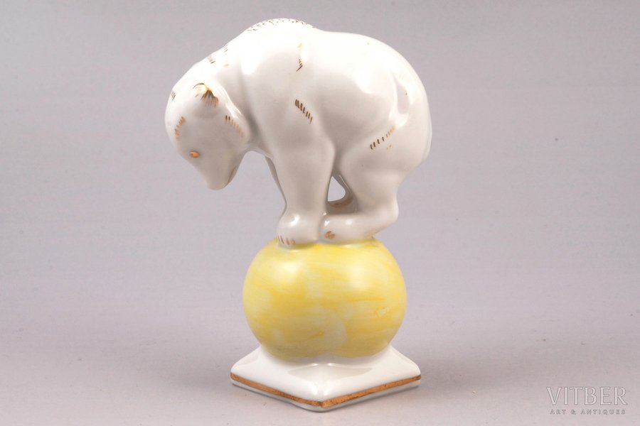 figurine, Bear on a ball, porcelain, Riga (Latvia), Riga porcelain factory, the 60ies of 20th cent., 11.1 cm, top grade