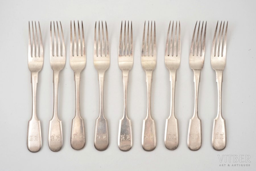 set of 9 forks, silver, 84 sta...