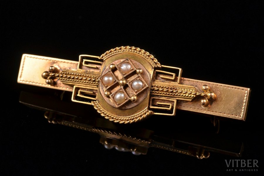 a brooch, gold, 18 k standard,...