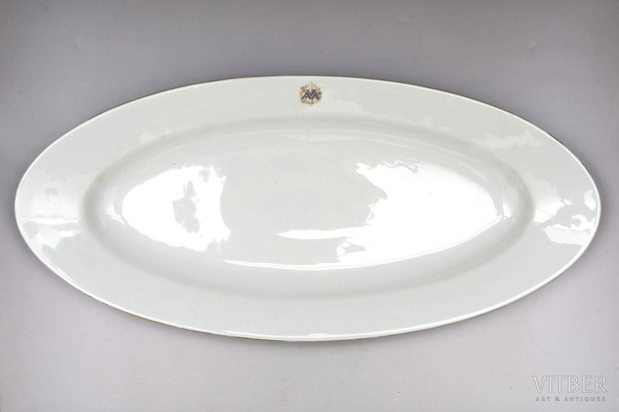 servējamais šķīvis, "AVK", porcelāns, M.S. Kuzņecova rūpnīca, Rīga (Latvija), 1934-1936 g., 30 x 65 cm, pirmā šķira
