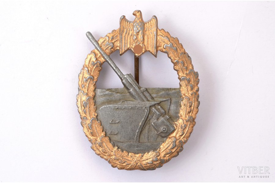 badge, document, Marine Artillery war Badge, Third Reich, Germany, 40ies of 20 cent., 53.74 x 41.42 mm, 20.98 g