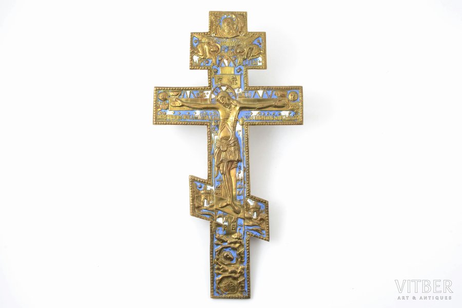cross, The Crucifixion of Christ, copper alloy, 2-color enamel, Ural, Russia, the end of the 19th century, 36.5 x 19 x 0.6 cm, 893.7 g.