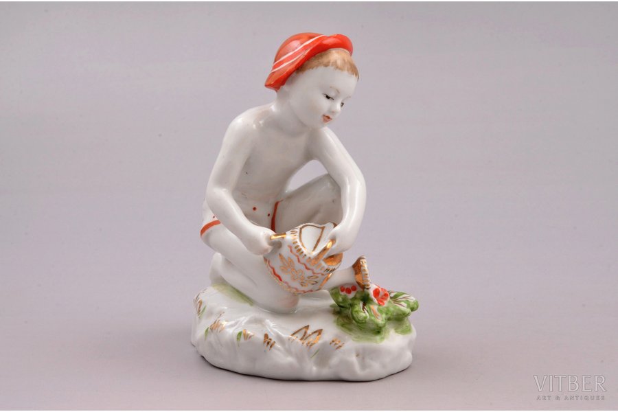 figurine, a Boy with watering can (the Young Gardener), porcelain, USSR, LFZ - Lomonosov porcelain factory, molder - Galina Stolbova, 1955-1957, h 9.8 cm, first grade