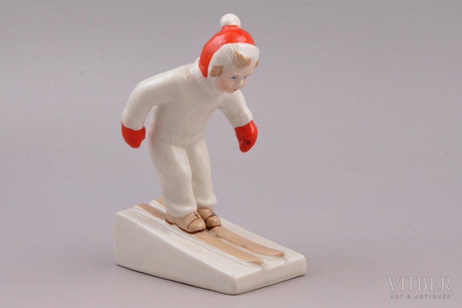 figurine, Skier, porcelain, Riga (Latvia), USSR, Riga porcelain factory, molder - Leja Novozeneca, the 50ies of 20th cent., 13.2 cm, third grade