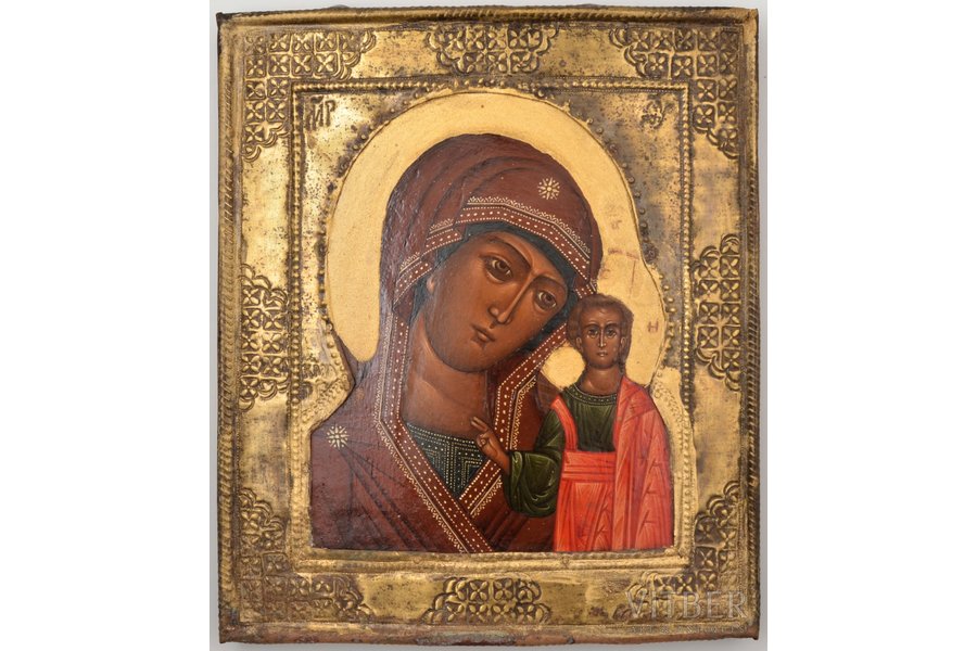icon, Our Lady of Kazan, board, painting, metal, Russia, 31 x 26.8 x 2.5 cm