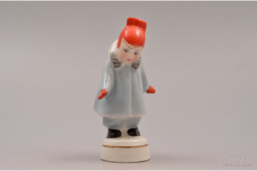 figurine, A girl wearing coat (Winter), porcelain, Riga (Latvia), USSR, Riga porcelain factory, molder - Rimma Pancehovskaya, the 60ies of 20th cent., 9.6 cm, first grade