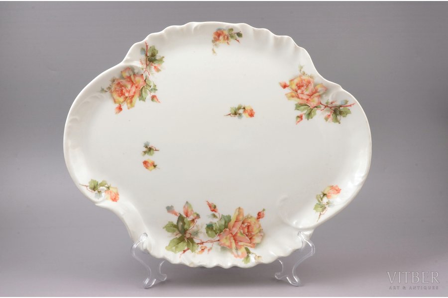 dish, "Roses", Partnership "Gutman in Kazan", porcelain, Russia, the beginning of the 20th cent., 28.5 x 35.5 cm