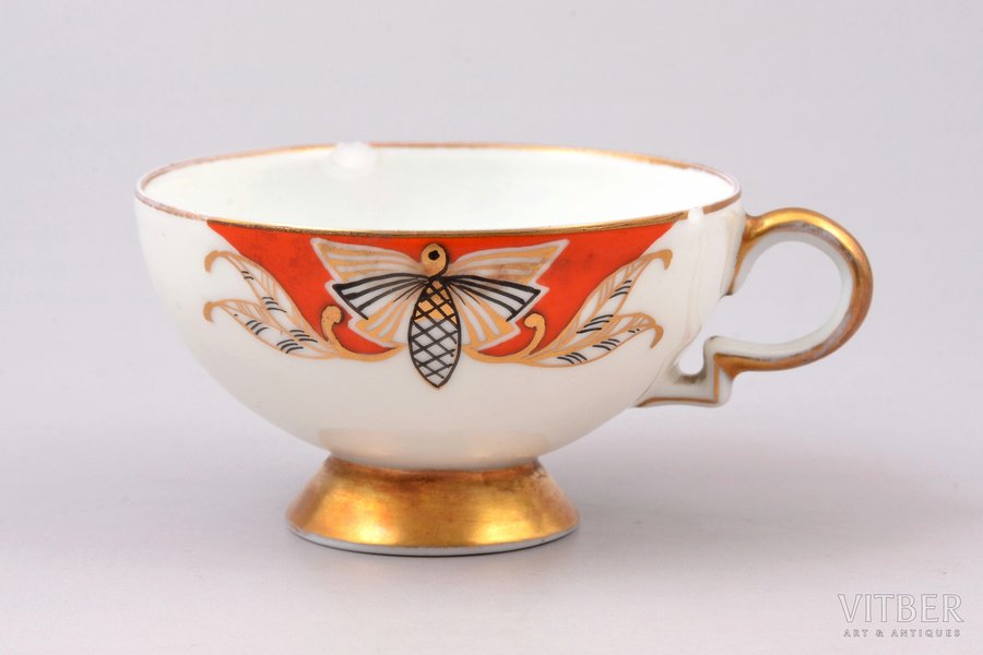 small cup, porcelain, M.S. Kuznetsov manufactory, handiwork, handpainted by Yegor Morozov, Riga (Latvia), 1937-1940, h 4.2 cm, first grade, chips on the edge of cup