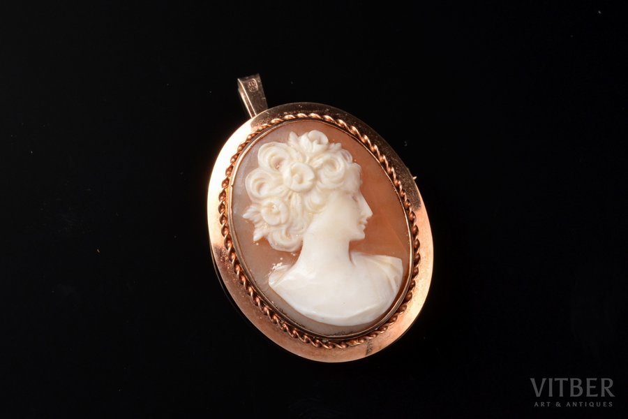 pendant-brooch, cameo, gold, 585 standard, 5.84 g., the item's dimensions 3 x 2.4 cm, Finland