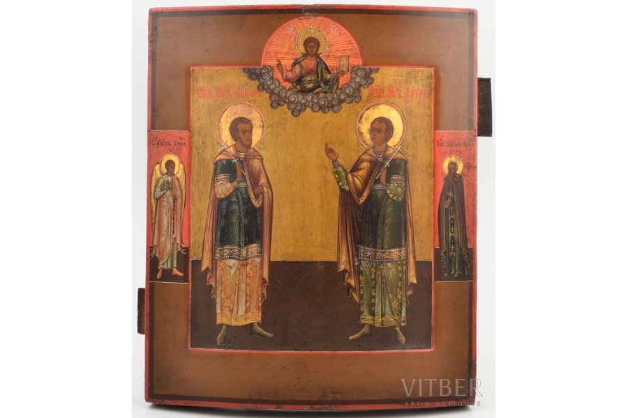 икона, Святые Флор и Лавр, доска, живопись на золоте, Российская империя, середина 19-го века, 30.5 x 25.4 x 2.5 см