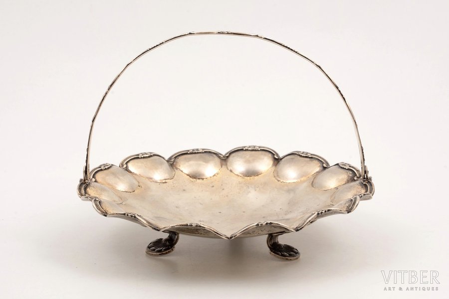 candy-bowl, silver, 875 standard, 126 g, Ø 14.8 cm, h (with handle) 11 cm, the 20-30ties of 20th cent., Estonia