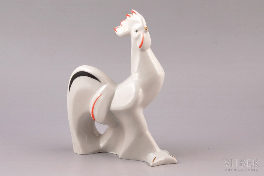 figurine, Rooster, Art Deco, porcelain, Riga (Latvia), USSR, Riga porcelain factory, the 60ies of 20th cent., 15.5 cm, first grade