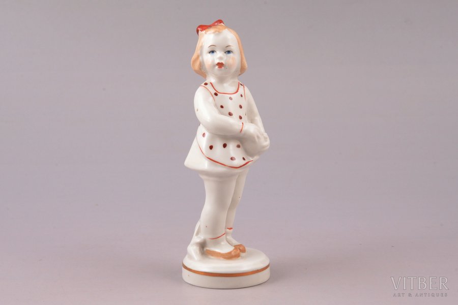 figurine, A Girl with a Ball, porcelain, Riga (Latvia), USSR, Riga porcelain factory, molder - Leja Novozeneca, the 50-60ies of 20th cent., 11.2 cm, first grade