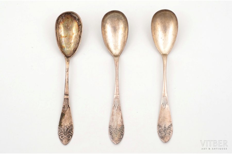 set of 3 spoon for salad, silver, 875 standard, total weight of items 109.25 g, 17.9 cm, the 20-30ties of 20th cent., Riga, Latvia