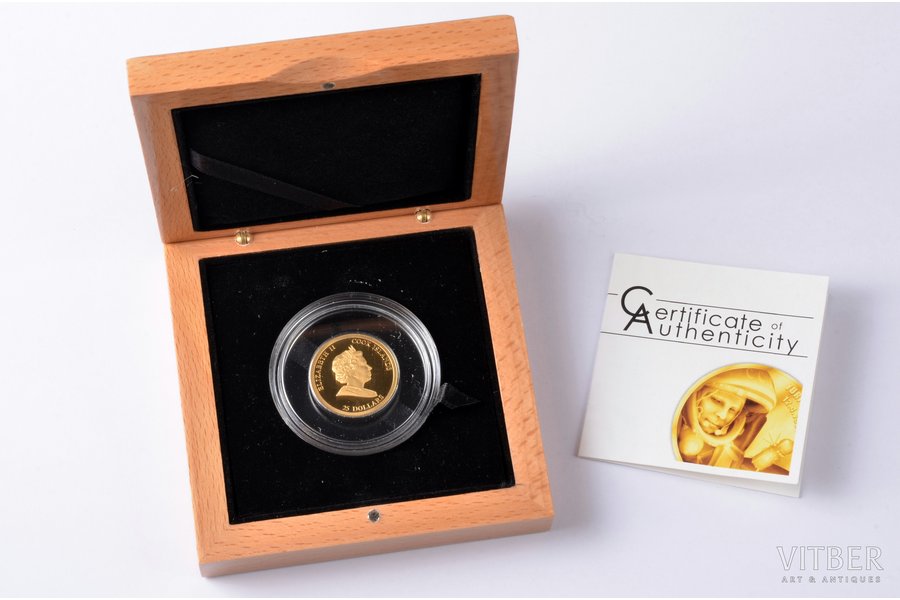 Cook Islands, 25 dollars, 2011, Yuri Gagarin, gold, Proof, fineness 999.9, 4 g, fine gold weight 4 g