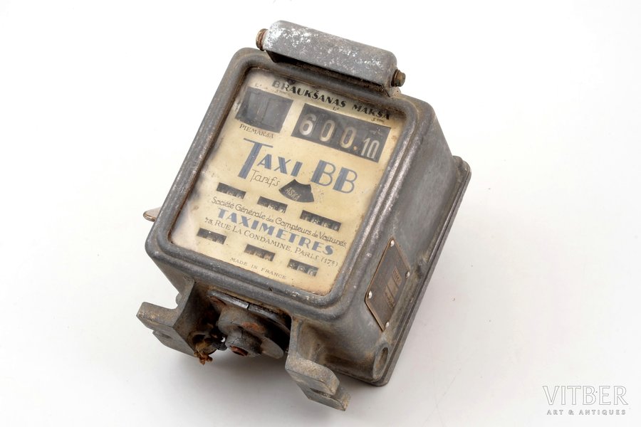taximeter, metal, Latvia, the 30ties of 20th cent., 18 x 15 x 16.5 cm, weight 3900 g, made in France
