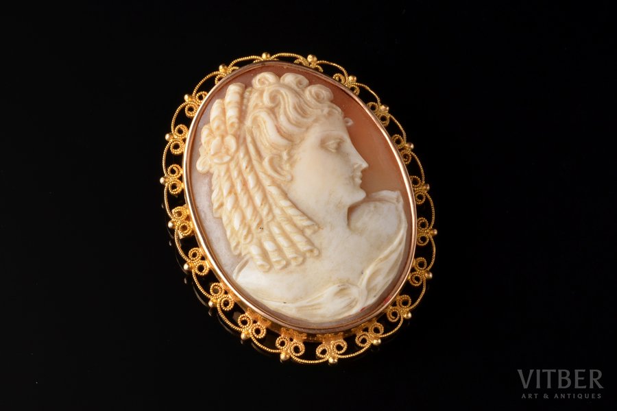 a brooch, cameo, gold, 585 standard, 8.21 g., the item's dimensions 4.1 x 3.3 cm, Finland