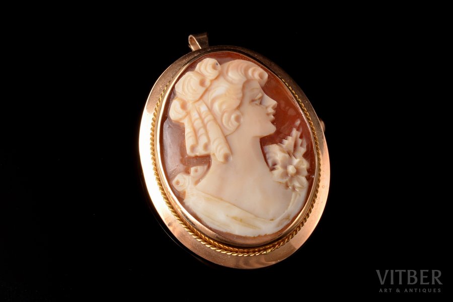 pendant-brooch, cameo, gold, 585 standard, 5.46 g., the item's dimensions 3.5 x 2.8 cm, Finland