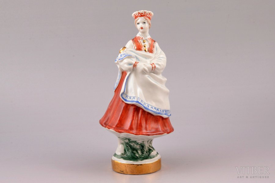 figurine, Girl in traditional costume, porcelain, Riga (Latvia), USSR, sculpture's work, molder - Aldona Elfrida Pole-Abolina, 1958, 20 cm