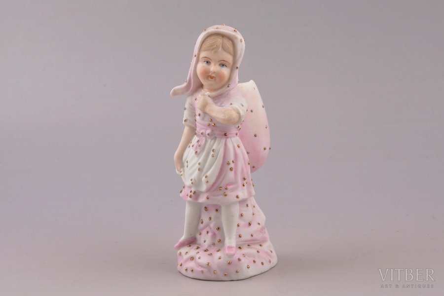 figurine, A Girl, bisque, Russia, M.S. Kuznetsov manufactory, 1864-1889, h 13.2 cm, Dulevo factory; restoration (neck, egg)