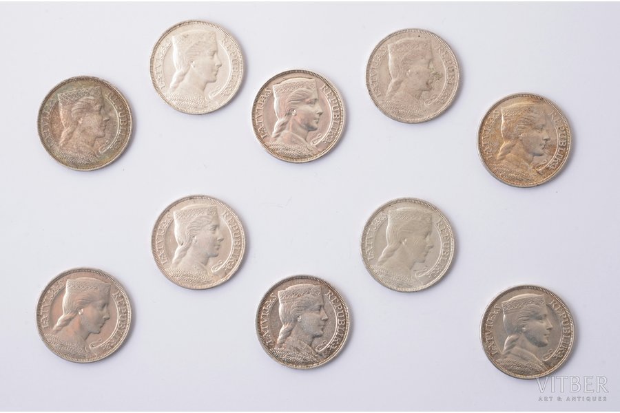 10 monētu komplekts: 5 lati, 1...