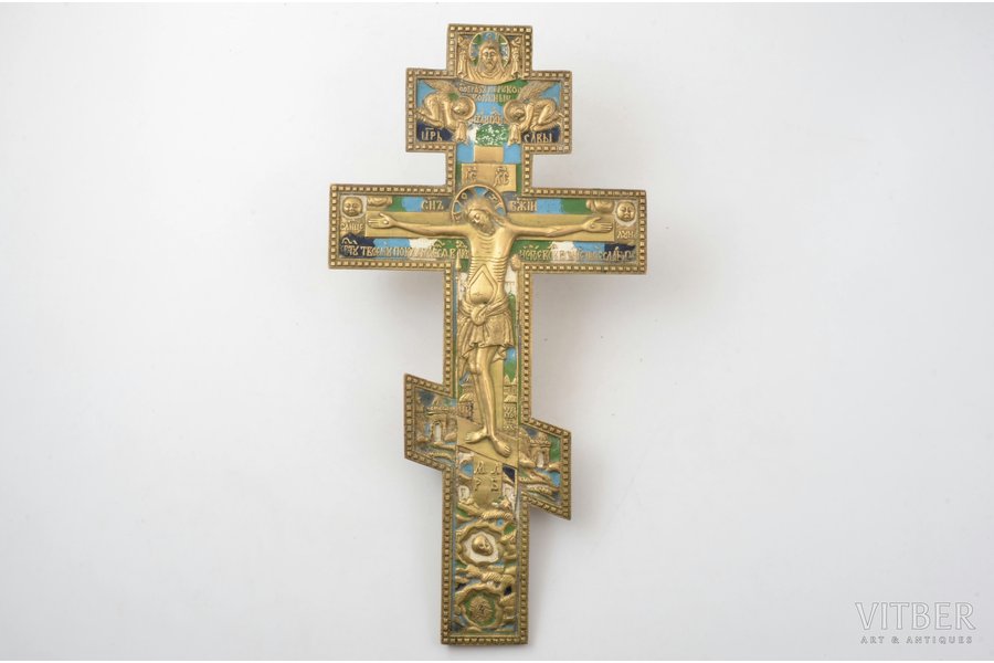 крест, Распятие Христово, бронза, холодная эмаль, 4-цветная эмаль, Латвия, 30-40е годы 20го века, 37.5 x 19.4 x 0.9 см, 1171.3 г.