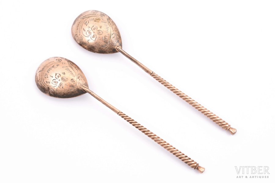 pair of spoons, silver, 875 standard, total weight of items 36.20 g, engraving, 12.7 cm, artel "Krasnoselsky jeweler", 1957, Kostroma, USSR