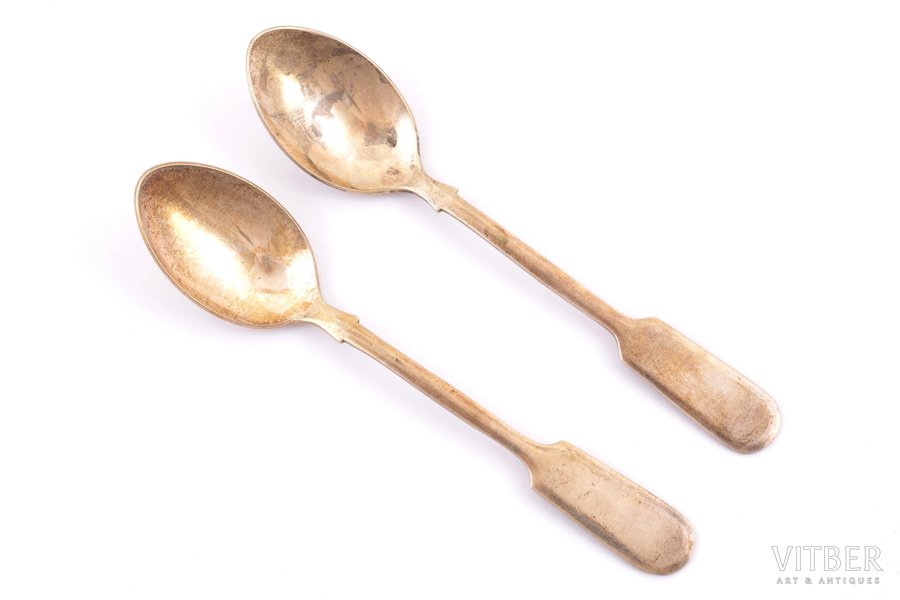 pair of teaspoons, silver, 875 standard, total weight of items 56.20 g, 14 cm, Mstera Art Factory "Yuvelir", 1975, Moscow, USSR