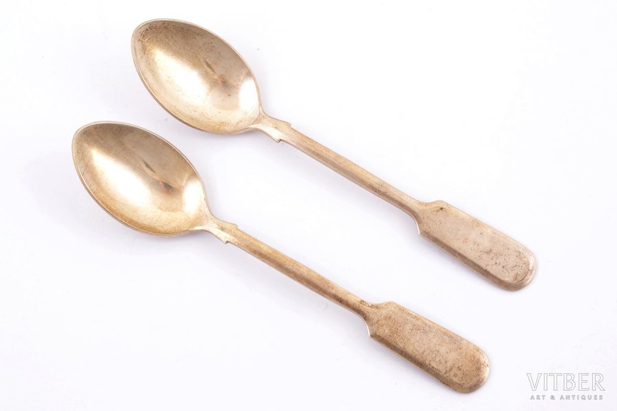 pair of teaspoons, silver, 875 standard, total weight of items 56.40 g, 14 cm, Mstera Art Factory "Yuvelir", 1975, Moscow, USSR