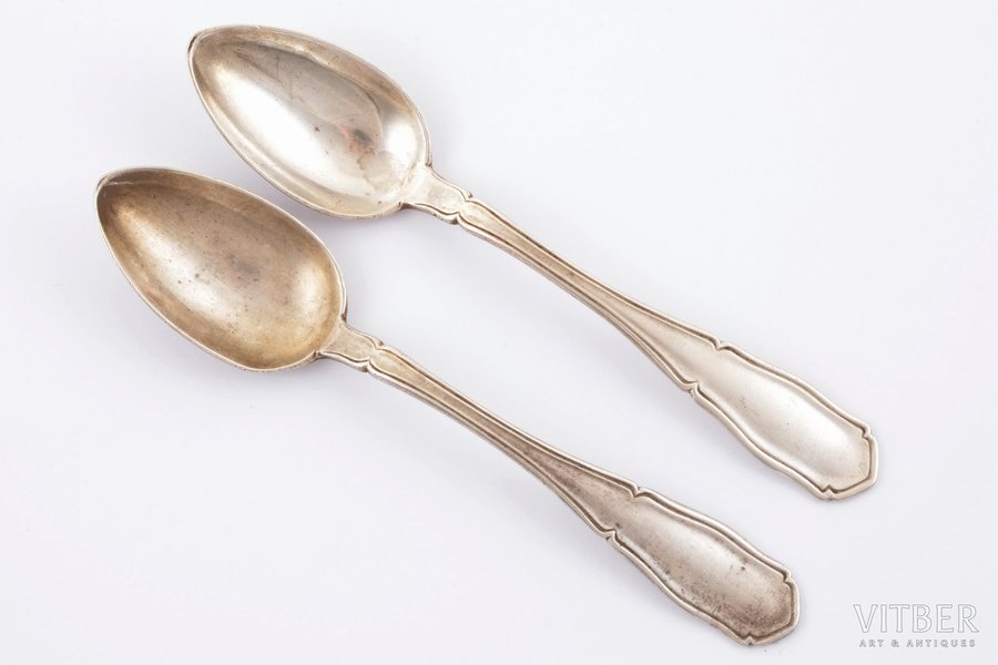 pair of teaspoons, silver, 875 standard, total weight of items 48.55, 14.2 cm, the 20-30ties of 20th cent., Latvia