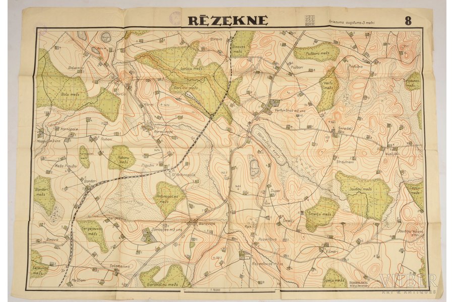 map, Rēzekne, Nr. 8, Officer Courses, Latvia, 1931, 68.4 x 98.5 cm