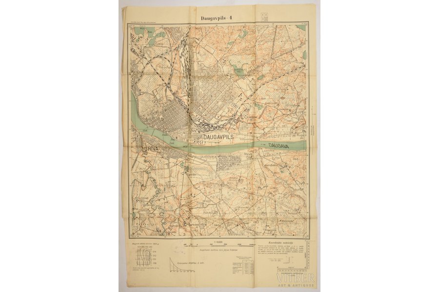 karte, Daugavpils-4, izdevējs Armijas štāba ģeodēzijas un topogrāfijas daļa, Latvija, 1931 g., 99.3 x 68.5 cm, vietām ieplēsts locījumu vietās