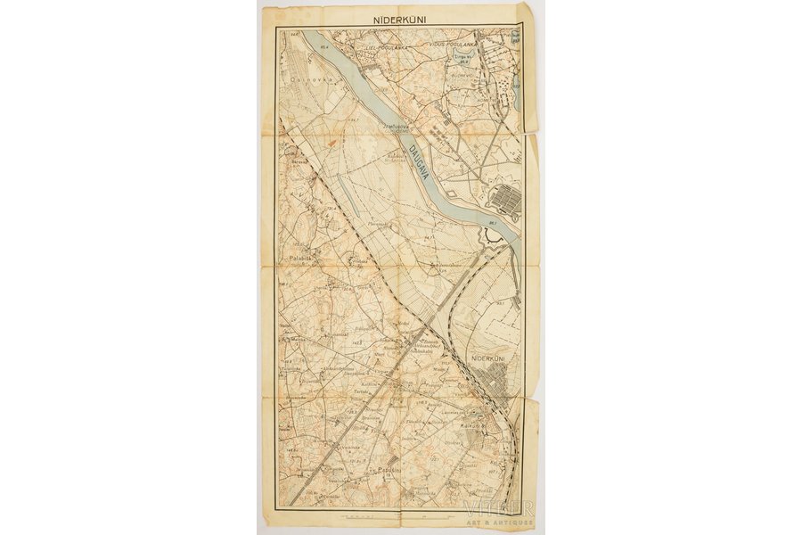 karte, Nīderkūni, Latvija, 101 x 54 cm, karte ieplēsta malās un locījumu vietās