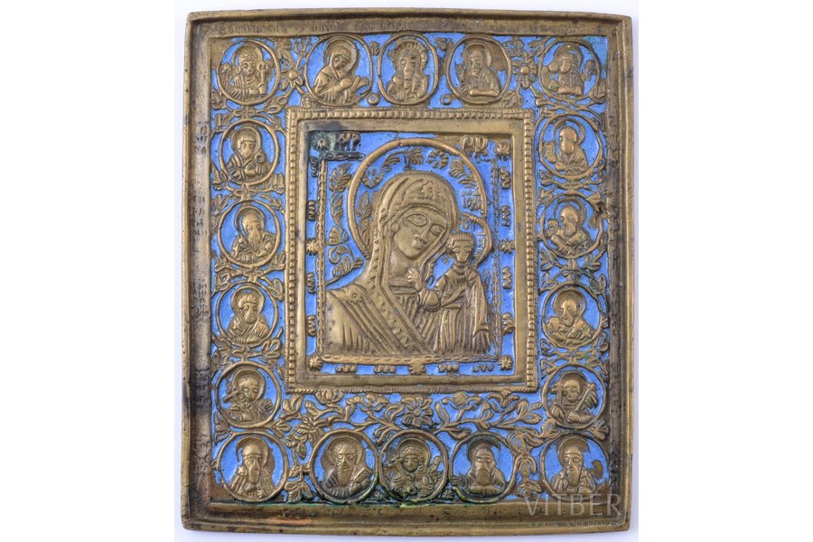 icon, Our Lady of Kazan, copper alloy, 1-color enamel, Russia, the border of the 19th and the 20th centuries, 14,4 x 12,3 x 0,5 cm, 432 g.