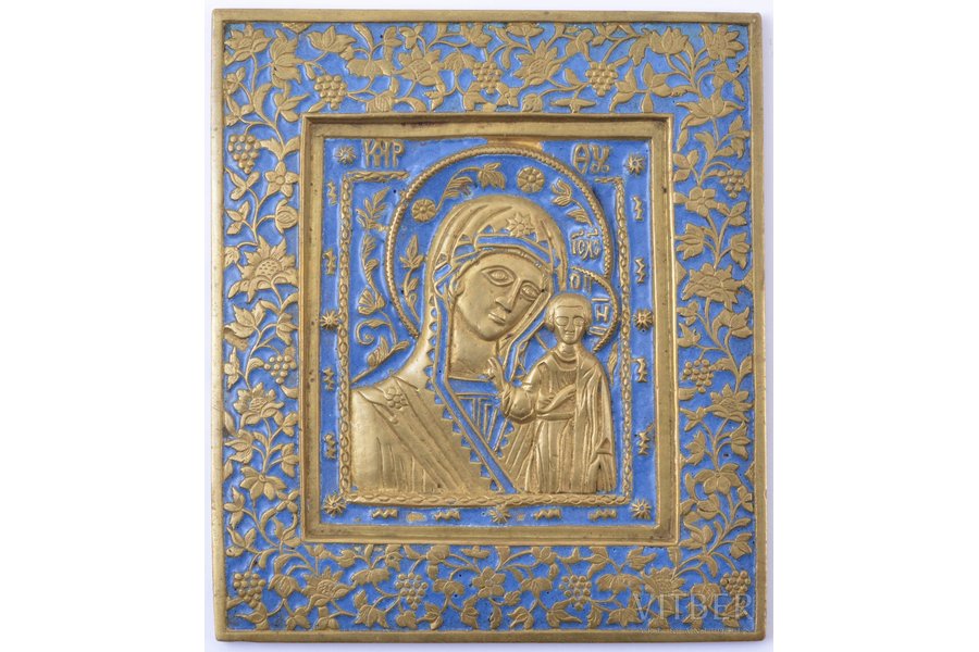 ikona, Kazaņas Dievmāte, vara sakausējuma, 1-krāsu emalja, Krievijas impērija, 19. gs., 11.7 x 10.3 x 0.4 cm, 356.40 g.