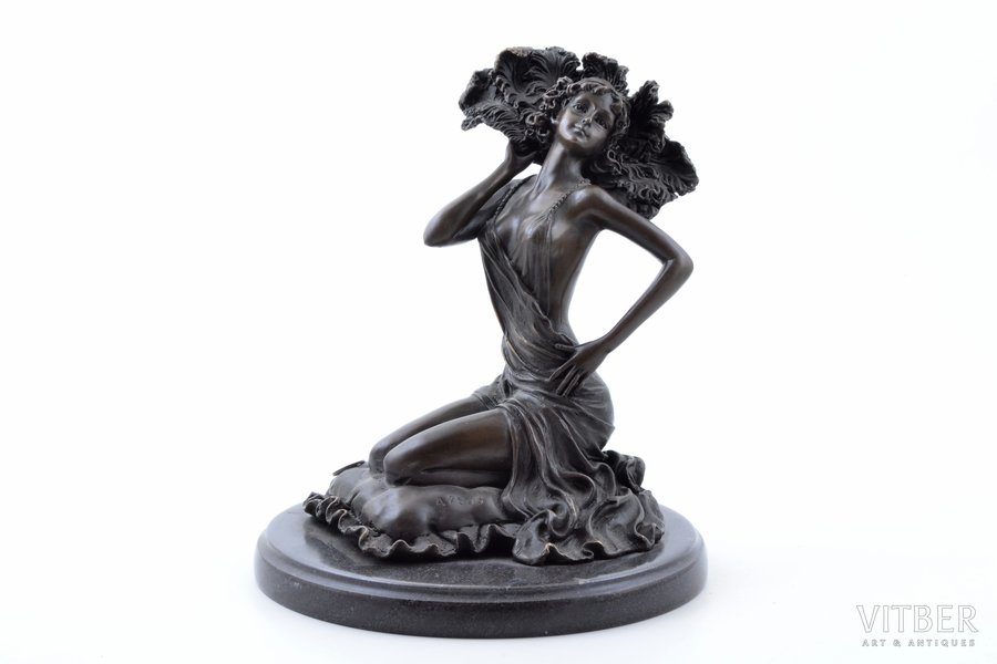 statuete, "Dāma uz spilvena", autora paraksts CL. J. R. Colinet, bronza, marmors, h 21.7 cm, svars 3030 g., Francija, 21. gs. sākums