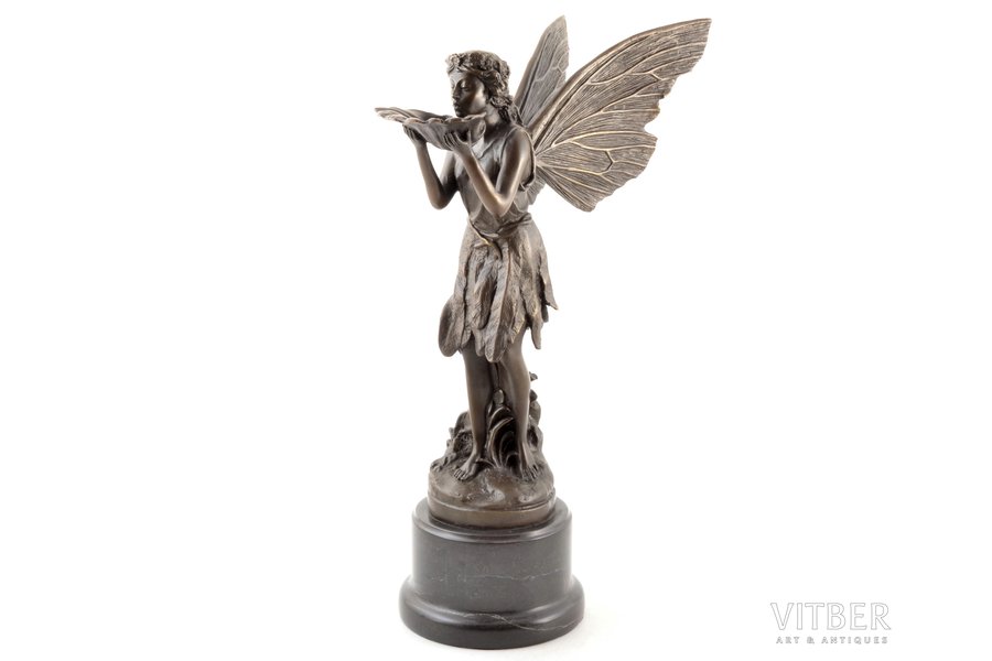 figurine, "Fairy", bronze, marble, h 41 cm, weight 4900 g., France, "Fonderie Bords de Seine", beginning of 21st cent.
