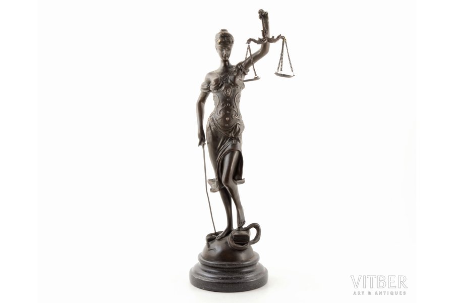 figurine, "Lady Justice", bronze, marble, h 40 cm, weight 2650 g., France, beginning of 21st cent.
