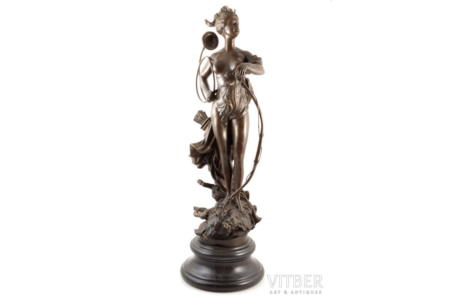 statuete, "Medību dieviete Diāna", paraksts C.Baibert, bronza, marmors, h 68 cm, svars 15600 g., Francija, 21. gs. sākums