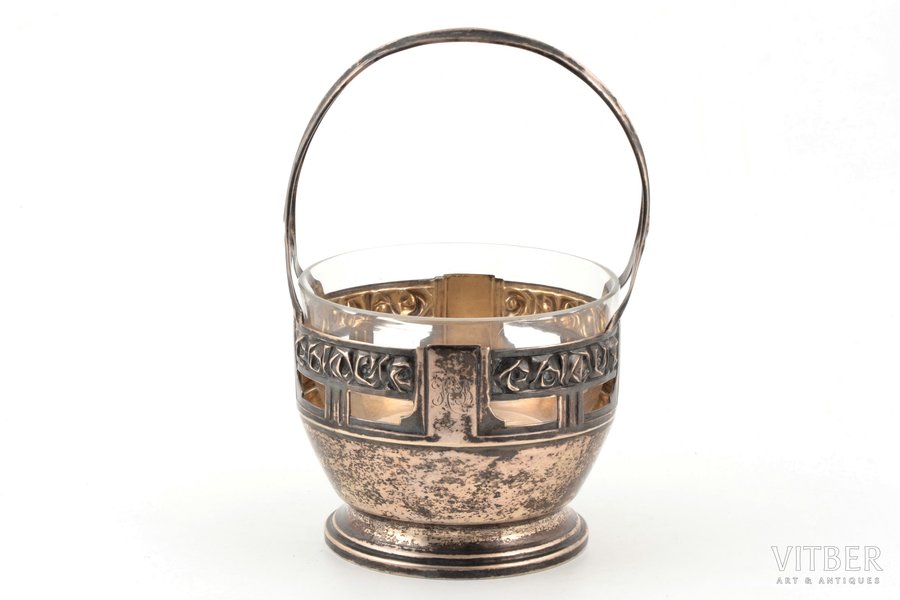 sugar-bowl, silver, with glass, 830 standard, silver weight 138.90 g, Ø 10.3 cm, h (with handle) 17 cm, 1905, Helsinki, Finland