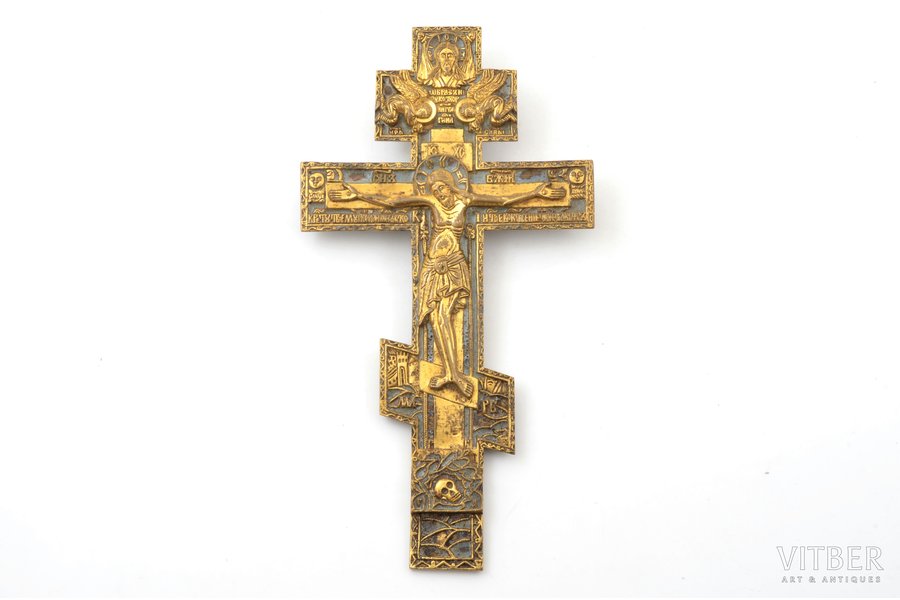 cross, The Crucifixion of Christ, Pomorye (Vyg), bronze, guilding, 1-color enamel, Russia, the 18th cent., 26.6 x 14.3 cm, 471 g.