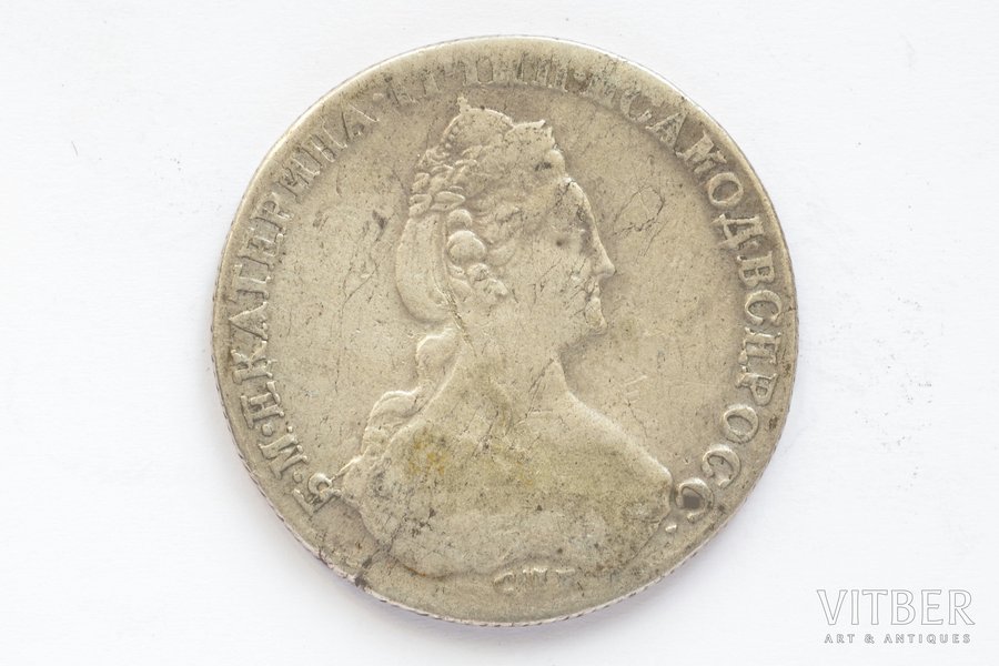 1 рубль, 1781 г., СПБ, ИЗ, Екатерина II, серебро, Российская империя, 23.87 г, Ø 36 мм, F