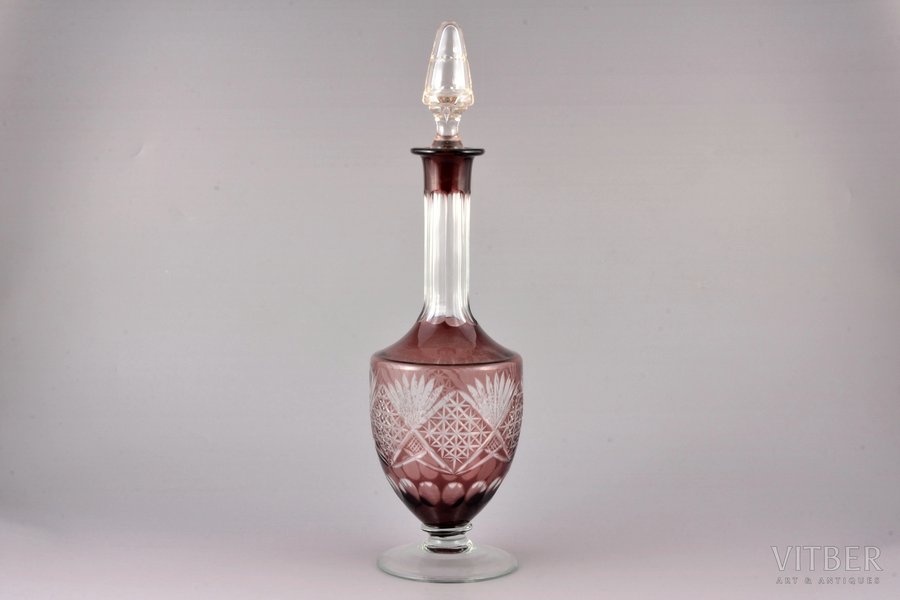 karafe, Iļģuciema stikla fabrika, krāsains stikls, Latvija, 20 gs. 20-30tie gadi, 35 cm