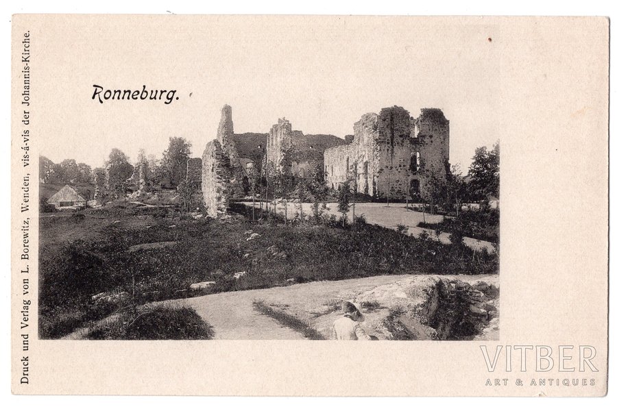 открытка, Рауна (Ронненбург), старый замок, Латвия, Российская империя, начало 20-го века, 14x9 см