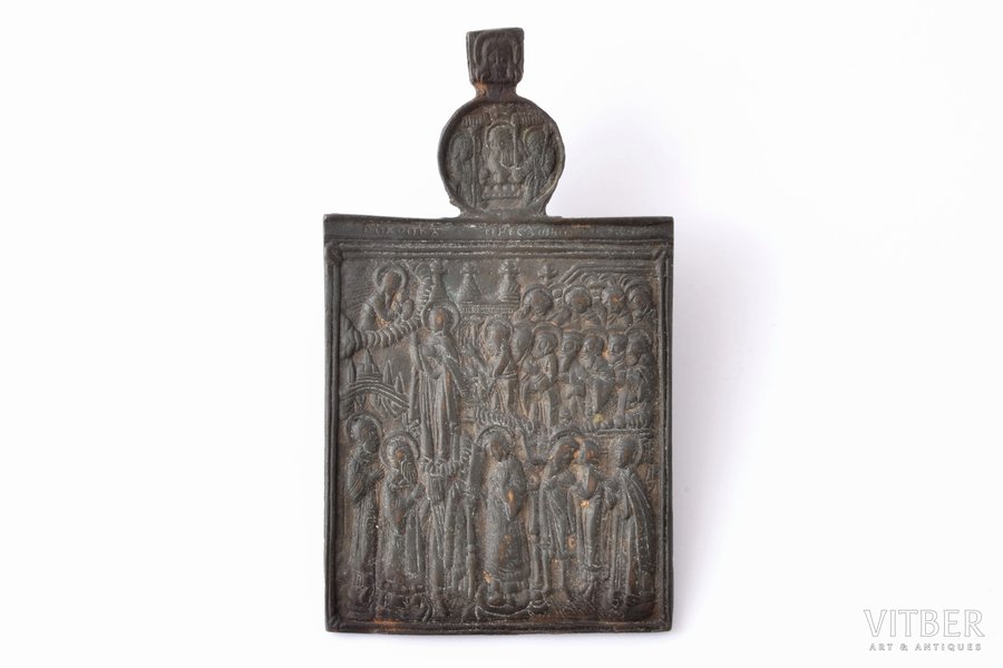 ikona, Vissvētās Dievmātes Patvērums, vara sakausējuma, Krievijas impērija, 19. gs., 13 x 7.5 x 0.3 cm, 197 g.
