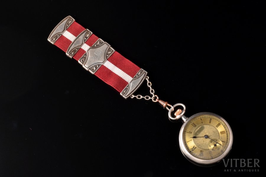 карманные часы, брелок для часов, Швейцария, серебро, 84, 875 проба, 62.74 г, 6 x 4.75 см, Ø 47.5 мм, механизм в рабочем состоянии, часовой брелок - серебро, 800 проба